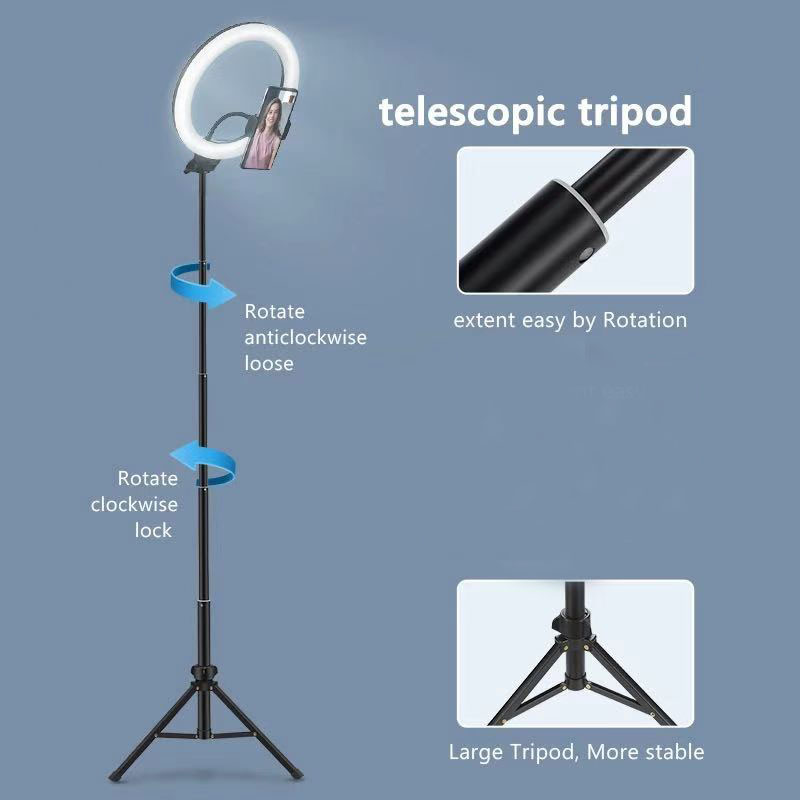 10 inch LED ring light with adjustable tripod and phone holder
