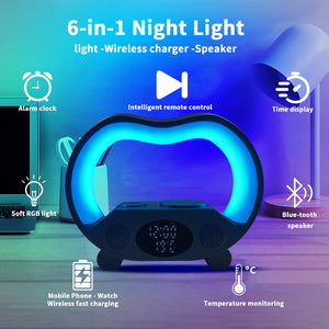 6-in-1 wireless charger lamp with Bluetooth speaker