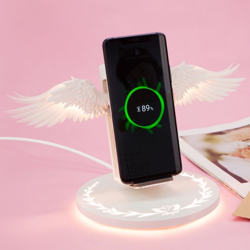 Angel Wings LED wireless charger with glowing light design