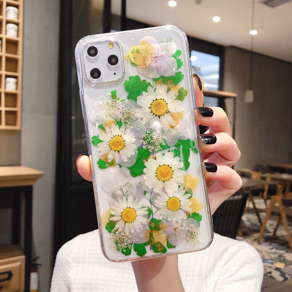 Close-up of clear flower iPhone case texture