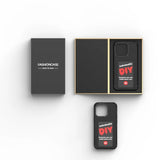 Smart iPhone case showing custom artwork on e-ink screen