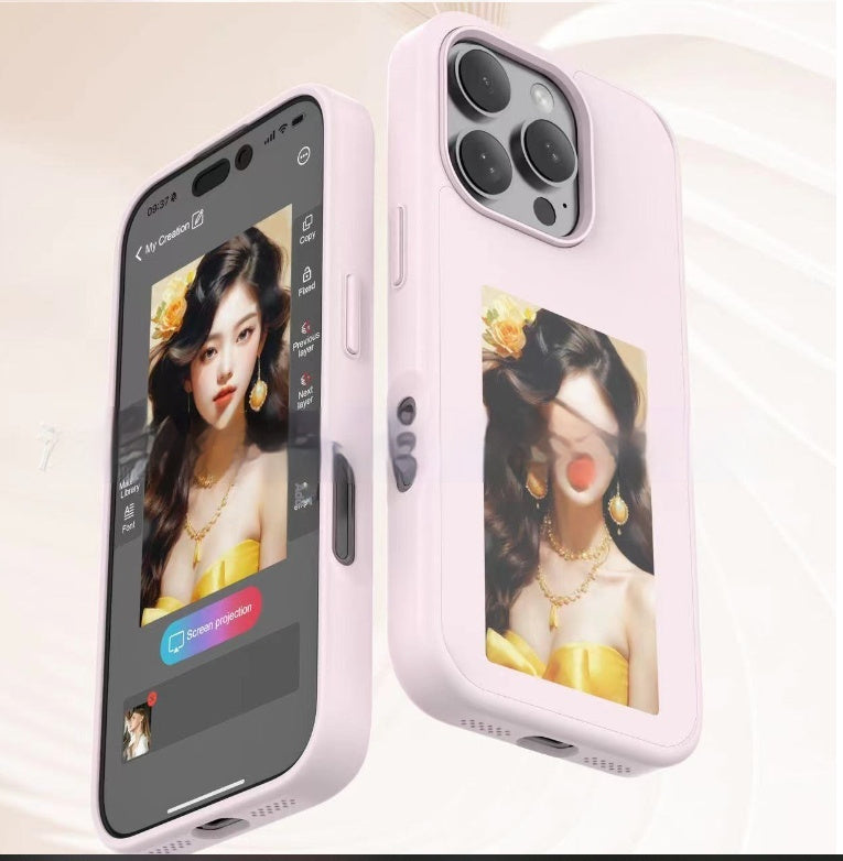 Slim protective iPhone case with custom digital screen