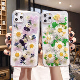 Floral phone case showing real flower embedded design