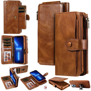 Brown premium leather phone wallet case with kickstand