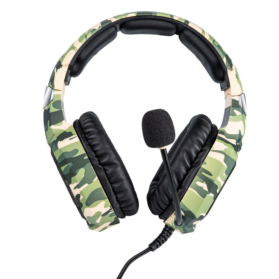 K8 camouflage gaming headset with built-in microphone