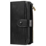 Black magnetic leather wallet phone case with card holder