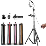 Smartphone mounted on ring light for selfie and video recording
