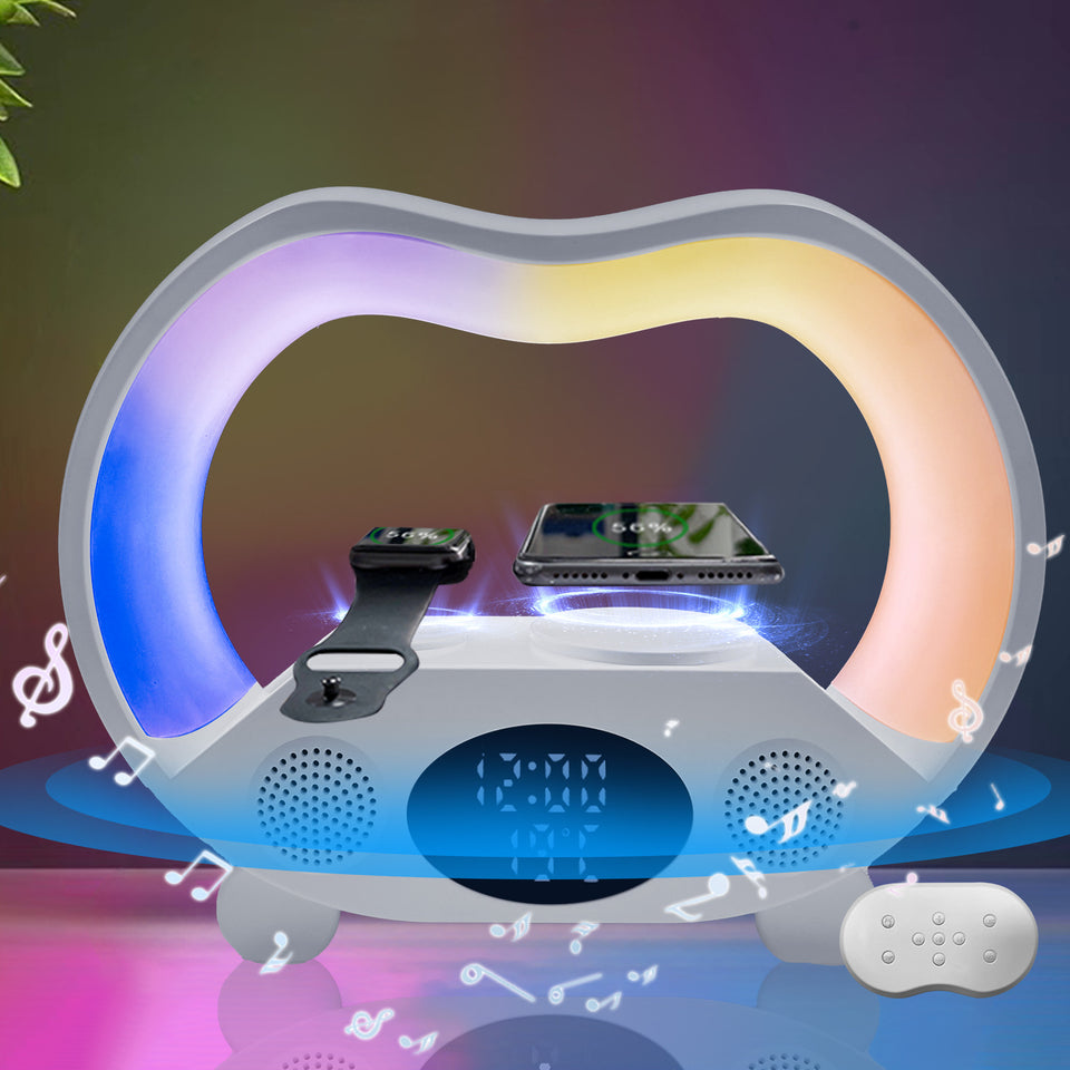 Wireless charging lamp with ambient lighting modes